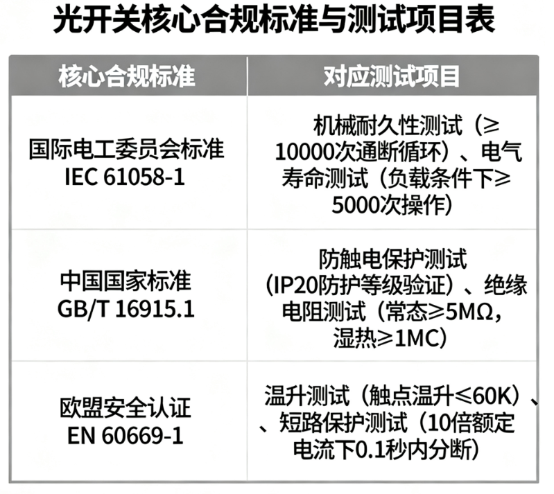 光開(kāi)關(guān)行業(yè)標準合規測試項目認證要求 光開(kāi)關(guān)行業(yè)標準合規測試項目認證要求